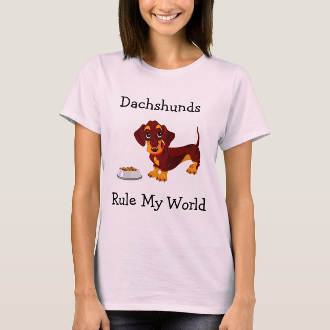 Dachshunds Rule My World Dam Ringer Tee Shirt (Framsida)