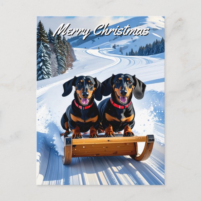 Dachshunds Sled jul Vykort (Framsida)