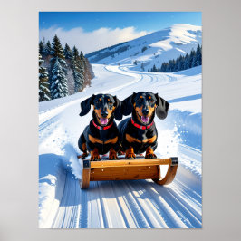 Dachshunds Sled Poster