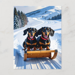 Dachshunds Sled Vykort