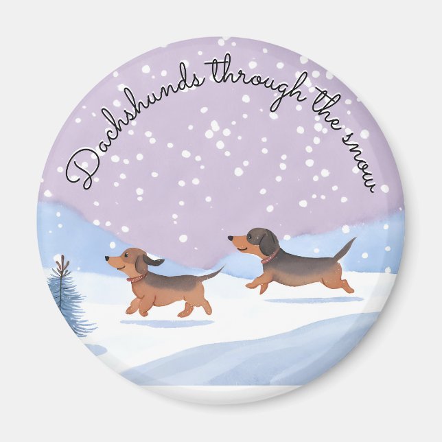 Dachshunds Snö Cute Jute Julkorv Hundar Doxie Magnet (Framsidan)