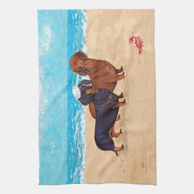 Dachshunds vid Beach Kökshandduk (Vertikal)