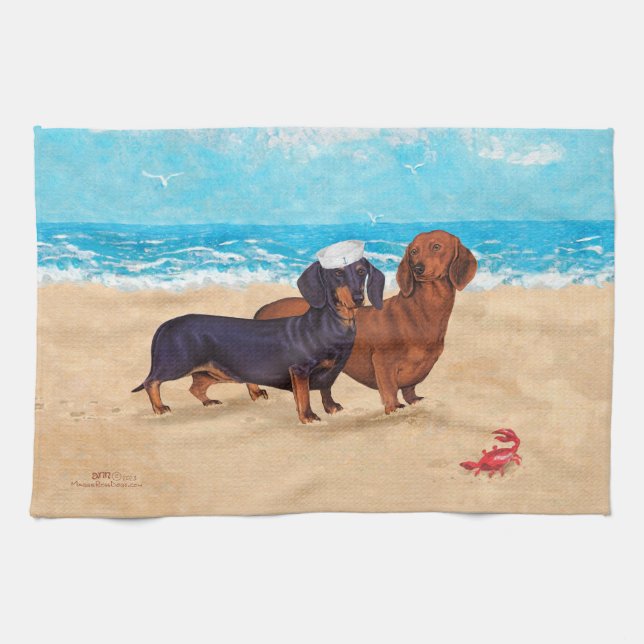 Dachshunds vid Beach Towel Kökshandduk (Horisontell)