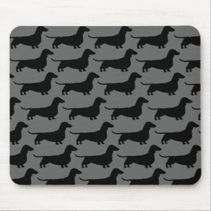 Dachshunds Wiener Hund Silhouettes Grått och Blac Musmatta