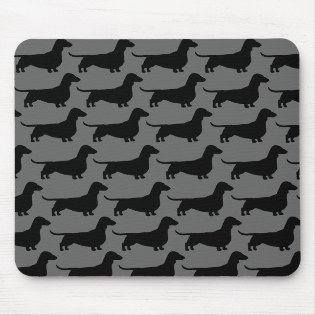 Dachshunds Wiener Hund Silhouettes Grått och Black Musmatta (Framsidan)