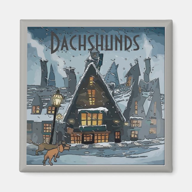 Dachshunds Winter Storm, lägg till text Magnet (Framsidan)