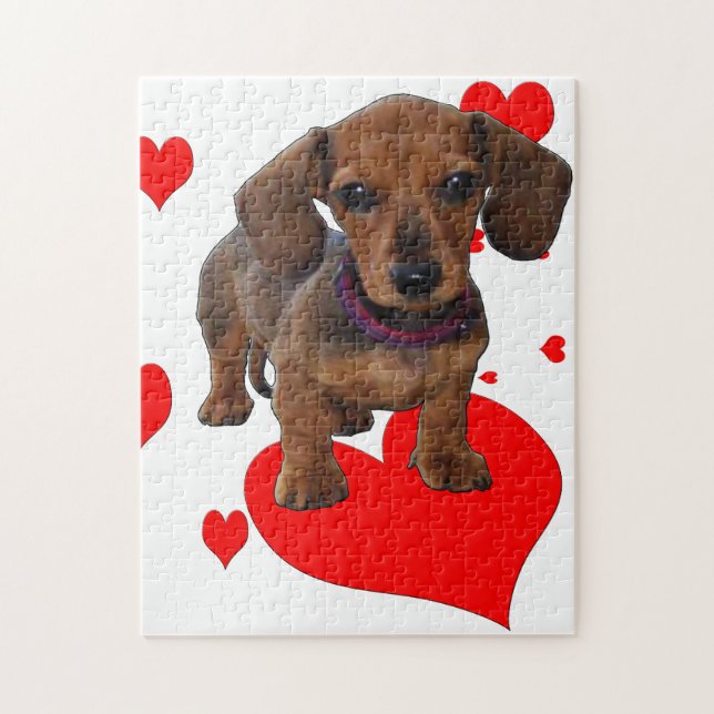 Dachsie Dachshund med Hearts Pussel (Vertikal)