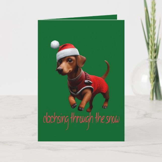Dachsing Genom Snön Dachshund Korv Hund Helgkort (Framsida)