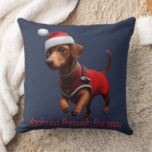 Dachsing genom snön Tax Dachshund korv hund Kudde