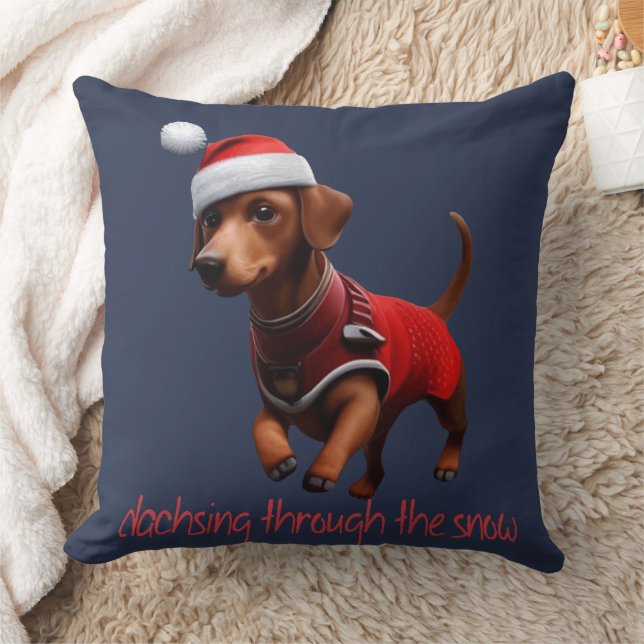 Dachsing genom snön Tax Dachshund korv hund  Kudde (Filt)