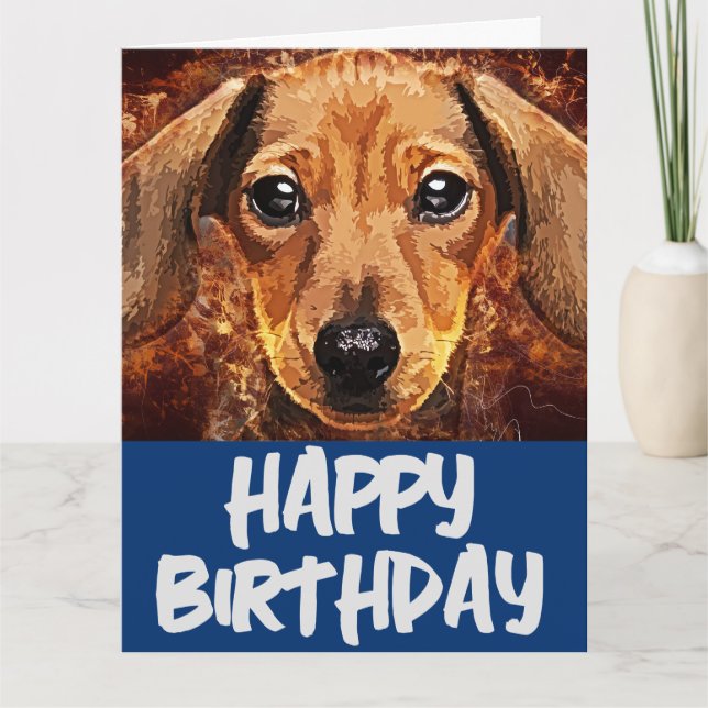DACHSUND HUND ART BIRTHDAY GREETING CARD KORT (Framsida)