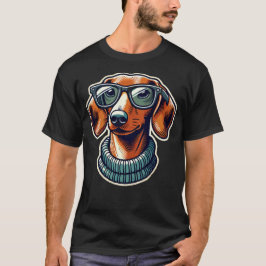 Dachsund Hund with Glass Pop Art Stil T Shirt