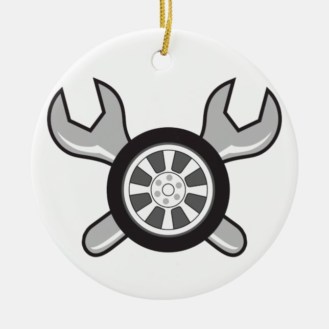 Däck och Wrenches Julgransprydnad Keramik (Framsidan)