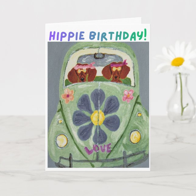 Dackel Hippie Födelsedag Kort (Liten växt)