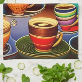 Däcklig mark av Kaffe koppar Kökshandduk