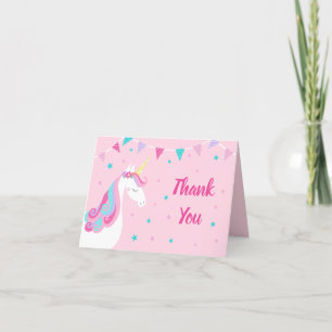 Däcklig regnbåge Unicorns Rosa födelsedag Tack Kort
