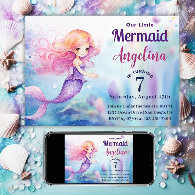 Däcklig Sjöjungfru under Havets födelsedag Inbjudningar (Whimsical Mermaid Under the Sea Ocean Birthday Invitation)