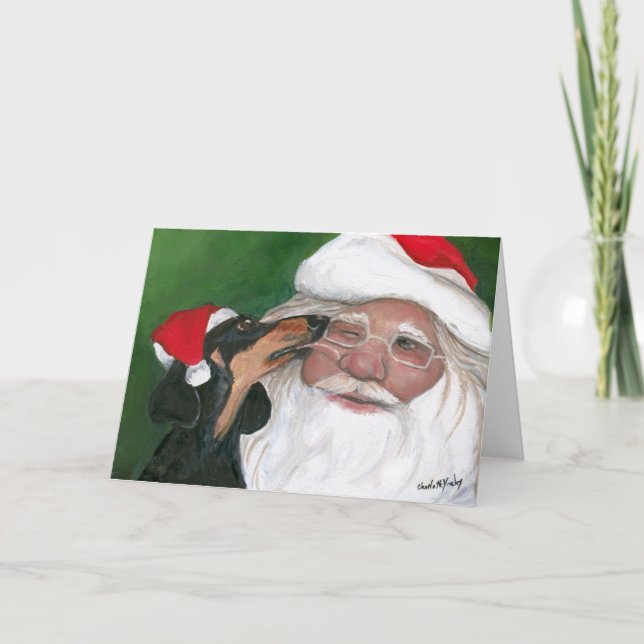 Dacshund's Kiss for Santa Hund Art Greeting Card Kort (Framsida)