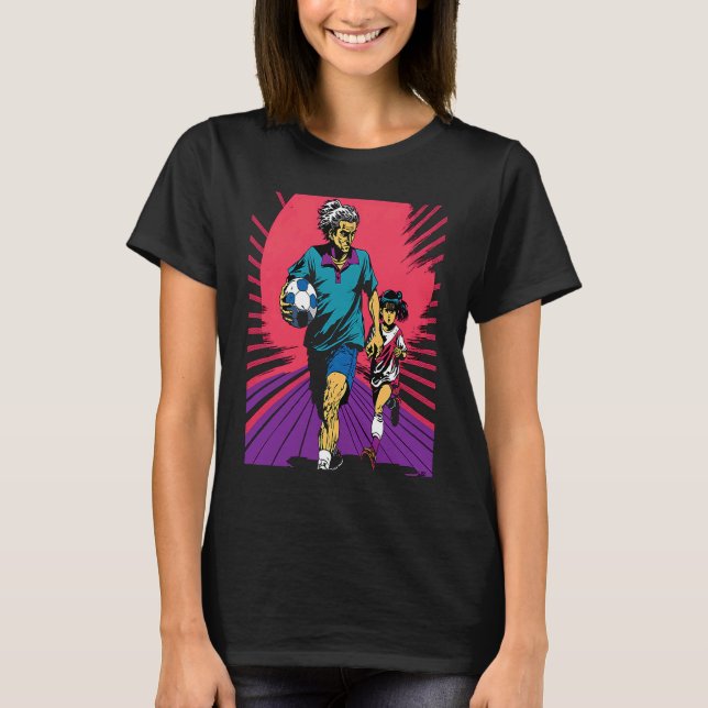 Dad and Daughter Playing Football Retro Pop Footba T Shirt (Framsida)