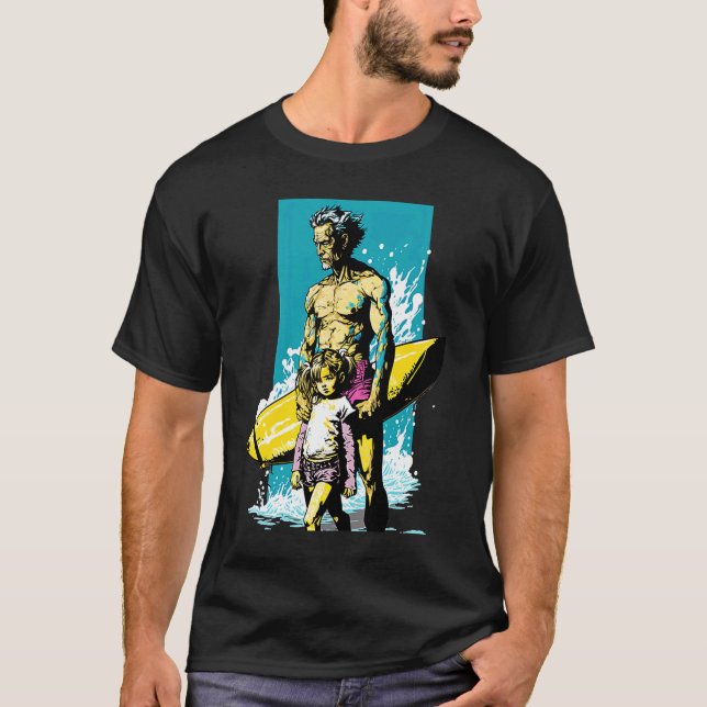 Dad And Daughter Surfing Retro Pop Surfer Dad  1 T Shirt (Framsida)