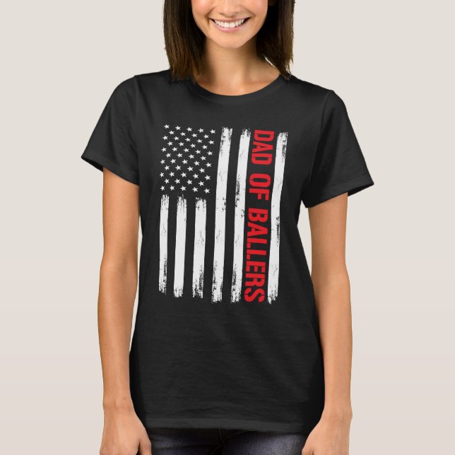 Dad Ballers American Flag Volleyball Softball Team T Shirt (Framsida)