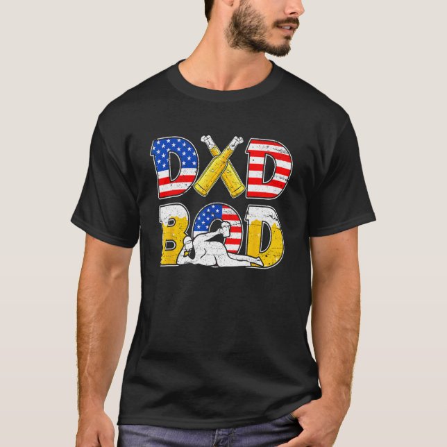 Dad Bod Drinking Love Gym Funny USA Flag Beer Fath T Shirt (Framsida)
