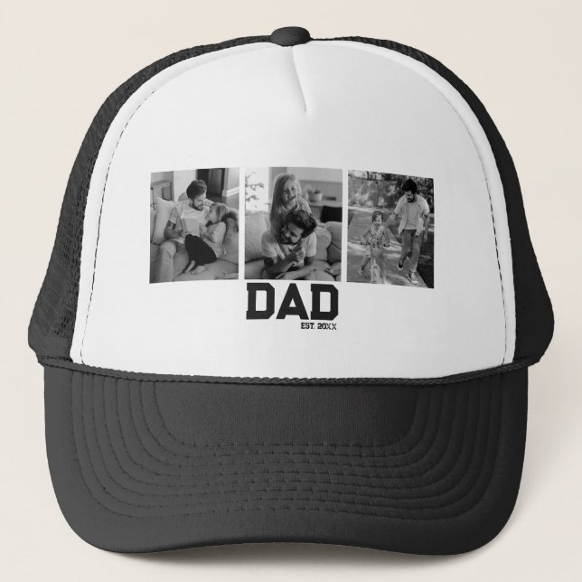 Dad Est 3 Photo Black & White Year Father's Day  Keps (Framsida)