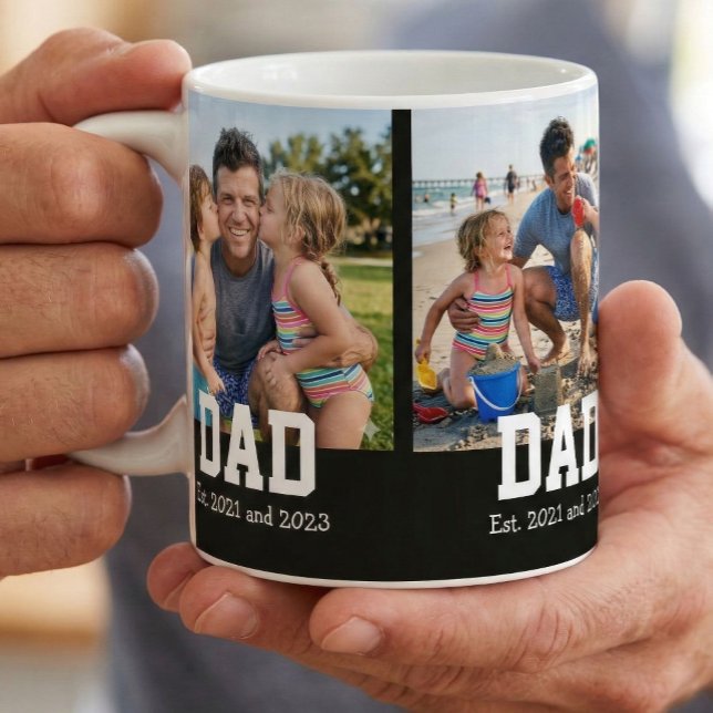 Dad Est. Bold Black Font 3 Photo Fathers Day Gift Kaffemugg (Skapare uppladdad)
