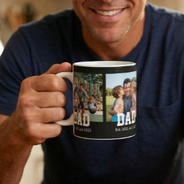 Dad Est. Bold Black Font 3 Photo Fathers Day Gift Kaffemugg