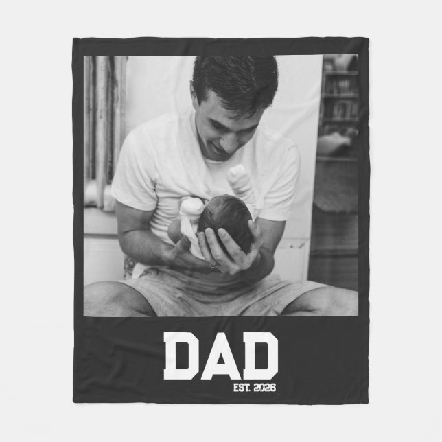 Dad Est Photo Black & White Year Father's Day  Fleecefilt (Framsidan)
