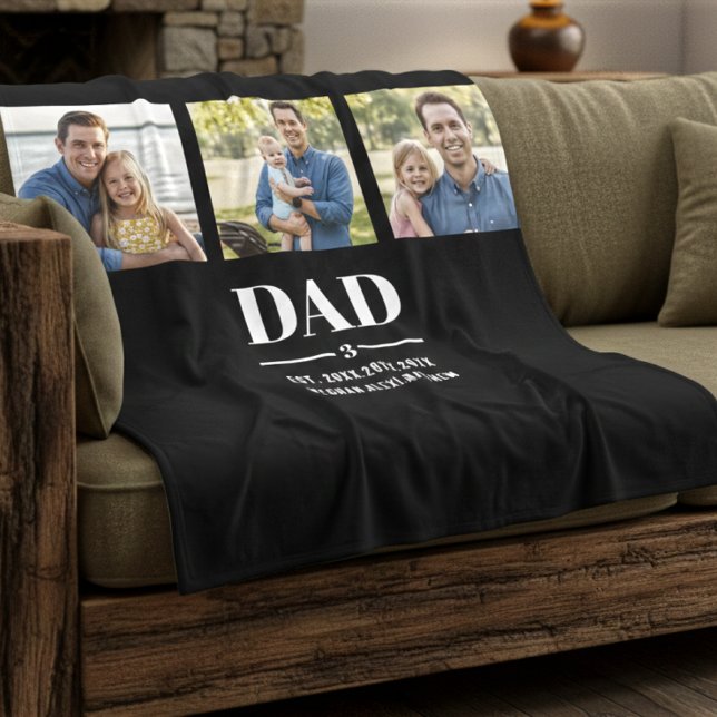 Dad Est. Year Name Number Bold Font 3 Photo Fleecefilt (Skapare uppladdad)
