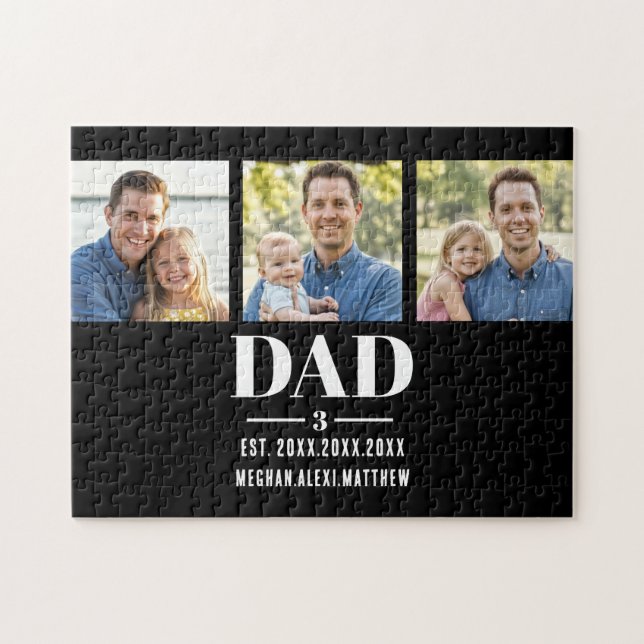 Dad Est. Year Name Number Bold Font 3 Photo Pussel (Horisontell)