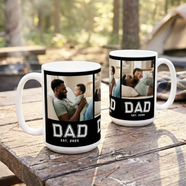 Dad Established 3 Photo Collage Custom White Black Kaffemugg (Skapare uppladdad)