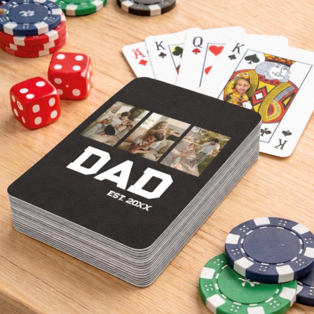 Dad Established 3 Photo Customizable Year Gift Casinokort (Skapare uppladdad)