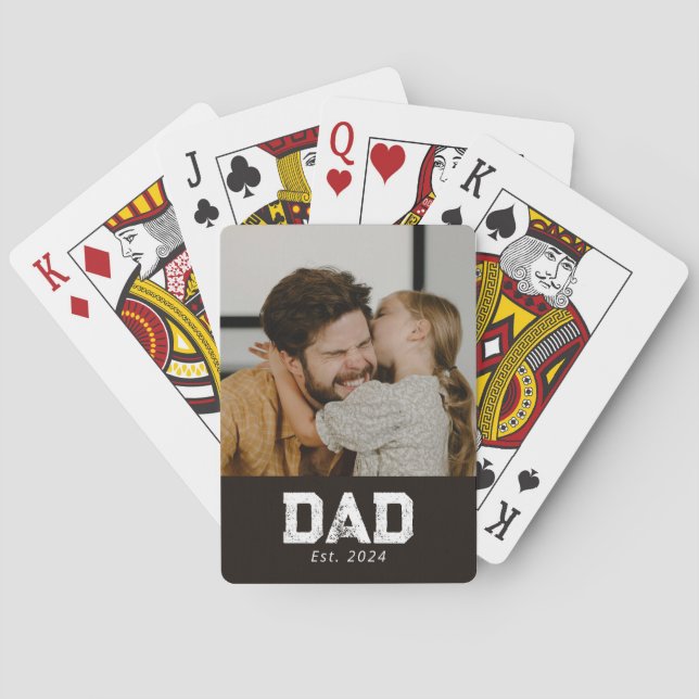 Dad Established Black Modern Bold Photo Casinokort (Baksidan)