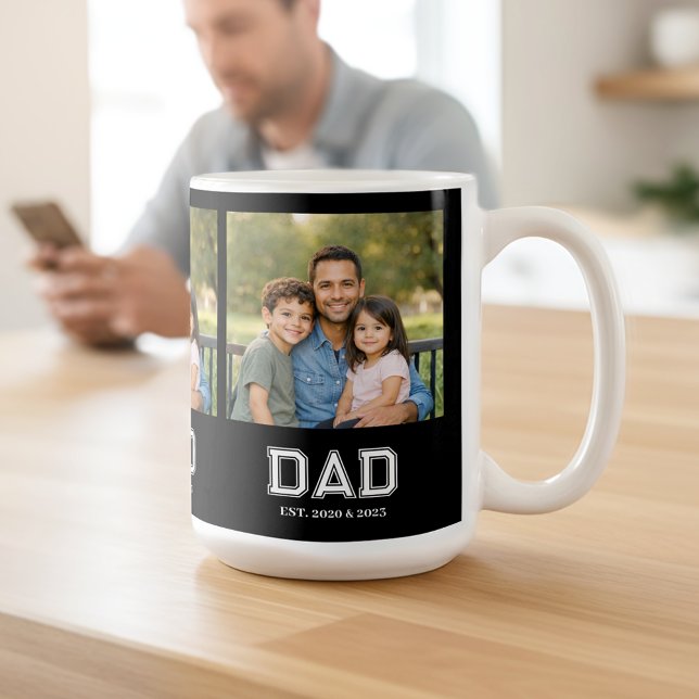 Dad Established Black Photo Modern Typography Gift Kaffemugg (Dad Established design with custom photo and sports-style text - the perfect Father's day gift!)
