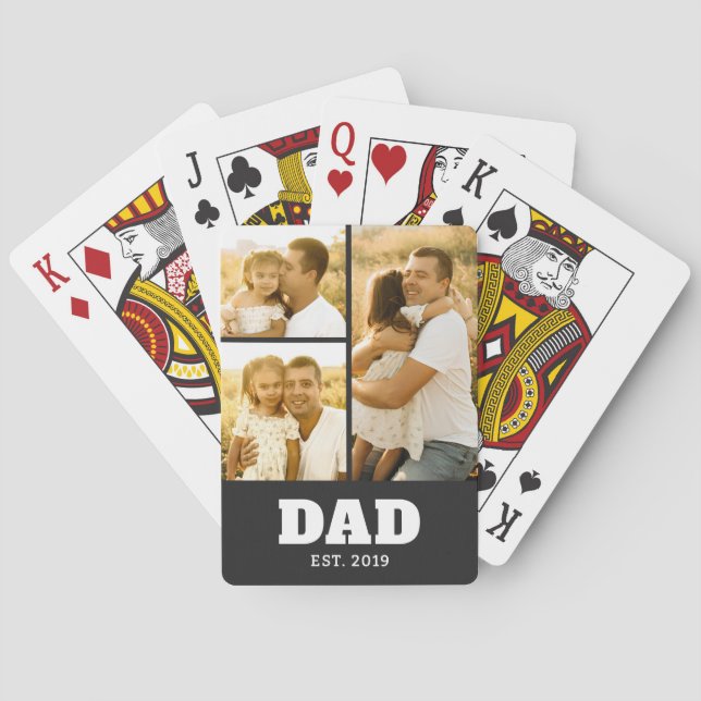 Dad Established Bold Text Black 3 Photo Casinokort (Baksidan)