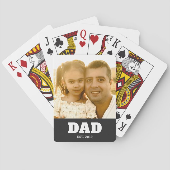 Dad Established Bold White & Black Photo Casinokort (Baksidan)