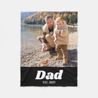 Dad Established Bold White Typography Photo Fleecefilt