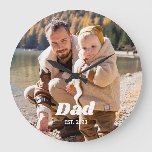 Dad Established Bold White Typography Photo Stor Klocka (Framsida)