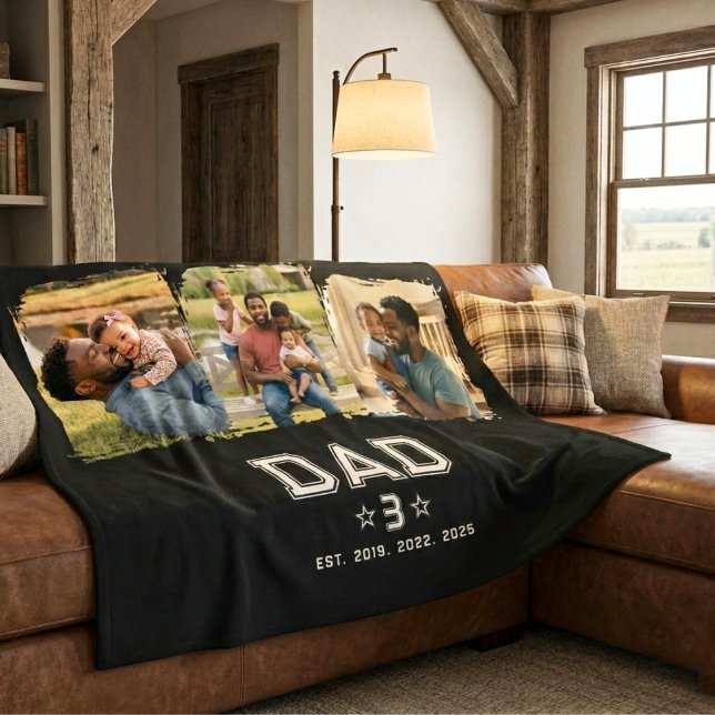Dad Established Classic Bold White Black 3 Photo Fleecefilt (Skapare uppladdad)
