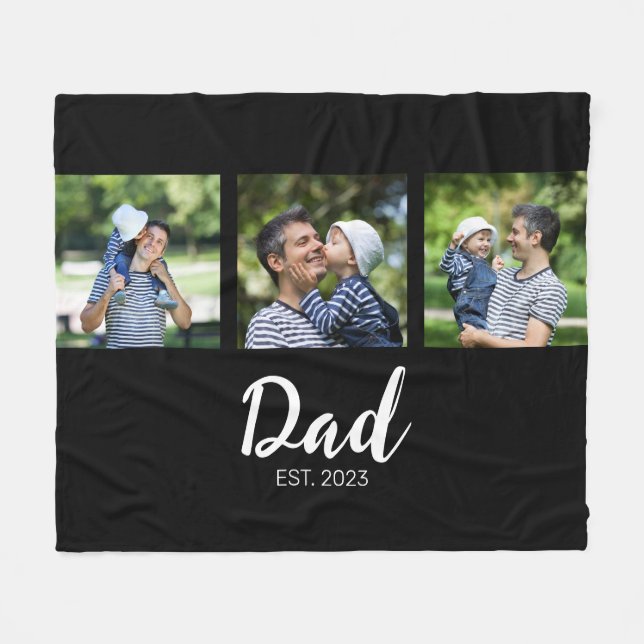 Dad Established Elegabt Script Black 3 Photo Fleecefilt (Framsidan (Horisontell))