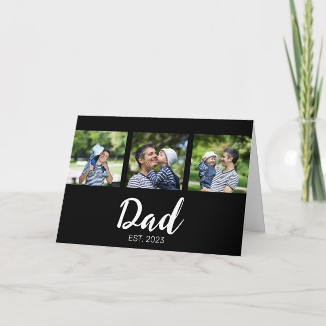 Dad Established Elegant Script Black 3 Photo Kort (Framsida)