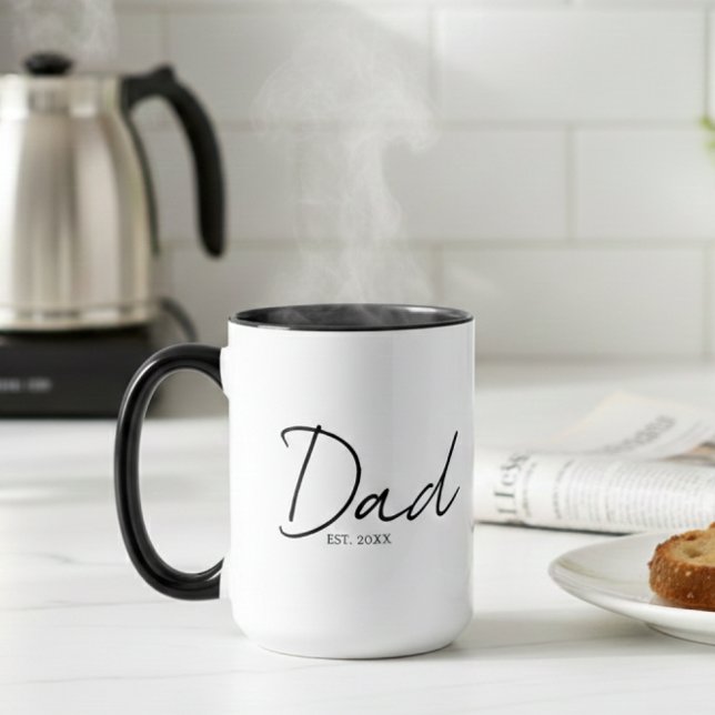 Dad Established Minimal Modern Script Black Mugg (Skapare uppladdad)
