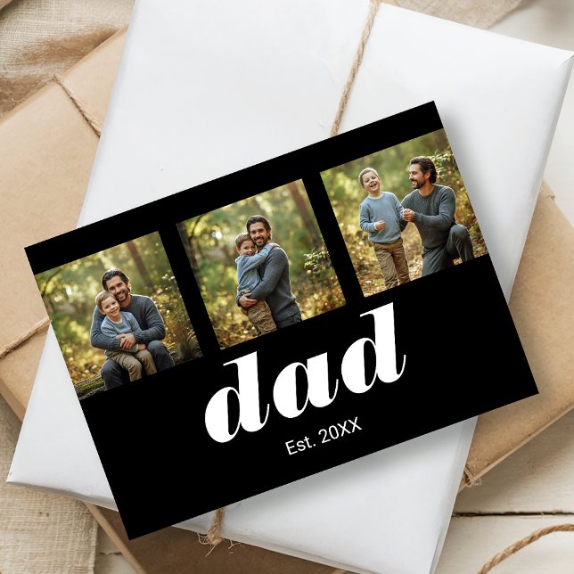 Dad Established Modern 3 Photo Kort (Skapare uppladdad)