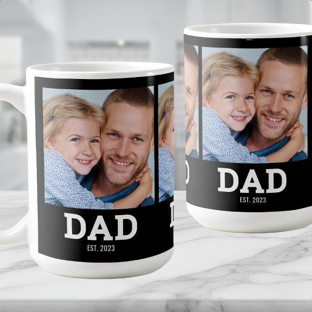 Dad Established Modern Black 3 Photo Kaffemugg (Skapare uppladdad)