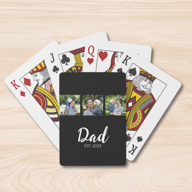 Dad Established Modern Bold Script Black 3 Photo Casinokort (Skapare uppladdad)