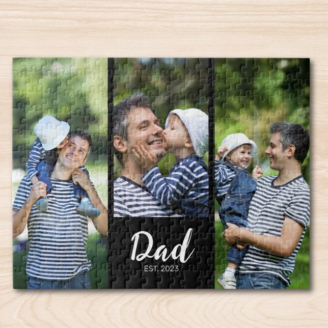 Dad Established Modern Script 3 Photo Jigsaw Pussel (Skapare uppladdad)