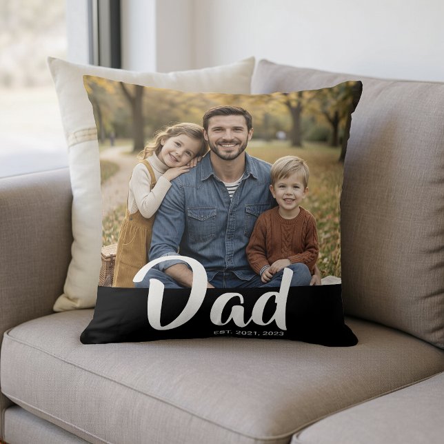 Dad Established Modern Script Photo Kudde (Dad Established Modern Script Photo Throw Pillow)