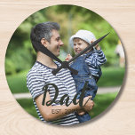 Dad Established Modern Script Photo Rund Klocka<br><div class="desc">Black Dad Established Modern Script Photo Design. Replace the photo with your own of your kids and change the years to the years you became a dad.</div>